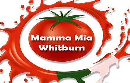 Mamma Mia logo - red tomato with Mamma Mia Whitburn wording