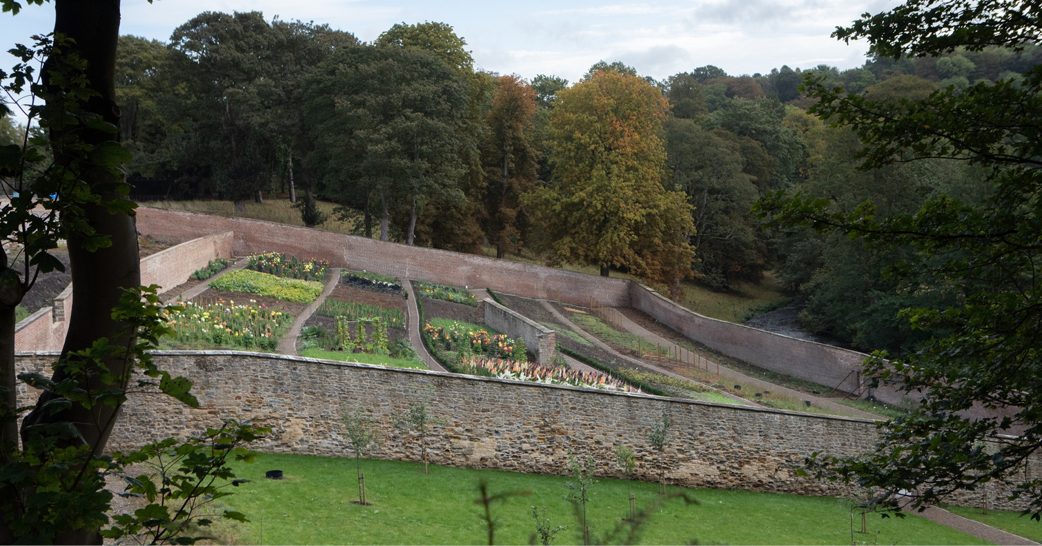 view of the medieval walled garden at Auckland Castle, Bishop Auckland