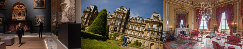 Montage of images including the bowes museum