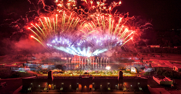 Kynren finale performance with fireworks lighting up the night sky