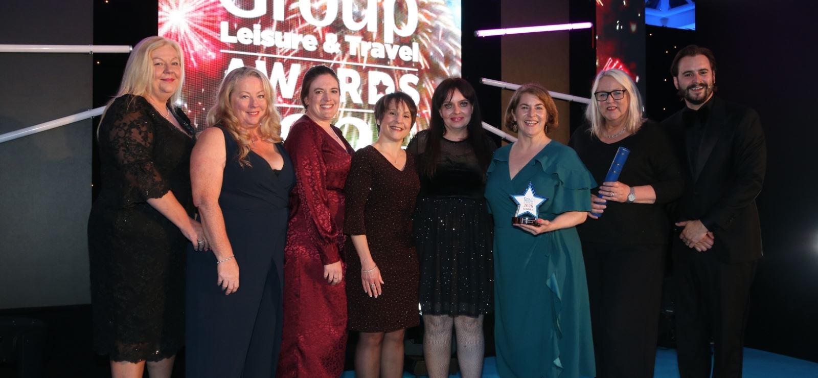 Award presented by Mandy Hill, Dunwood Travel; Wendy Wilshere, Head of Volunteer Casting & Engagement, Kynren; Samantha Shotton, Chief Operating Officer, Beamish Museum; Brenda Alexander, Bookings Coordinator, Beamish Museum; Alex MacKenzie, Travel Trade Manager, Experience North East England; Sarah Johnson, Senior Manager, Visit County Durham; Michelle Gorman, Managing Director, Visit County Durham; Event host – Luke Kempner.