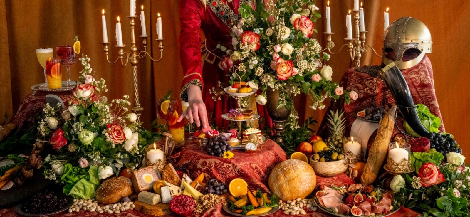 A table covered with food