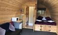 Inside a glamping pod