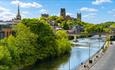 View from window of Radisson Blu Hotel of Durham Cathedral, city and River Wear.