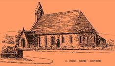 Castleside logo in orange. Image of church