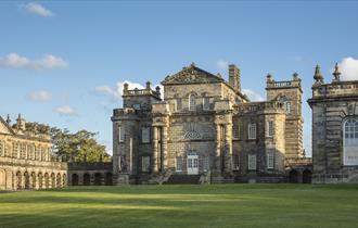 Exterior view of Seaton Delaval Hall on a sunny day.