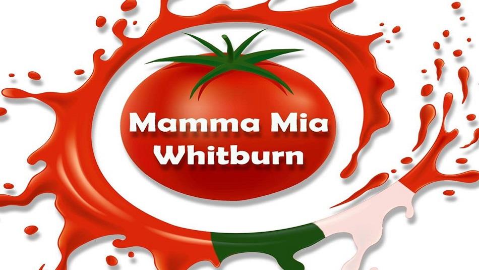 Mamma Mia logo - red tomato with Mamma Mia Whitburn wording