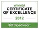Trip Advisor Certificate of Excellence - 2012